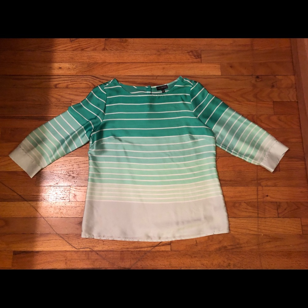 Green striped 3/4 sleeve blouse